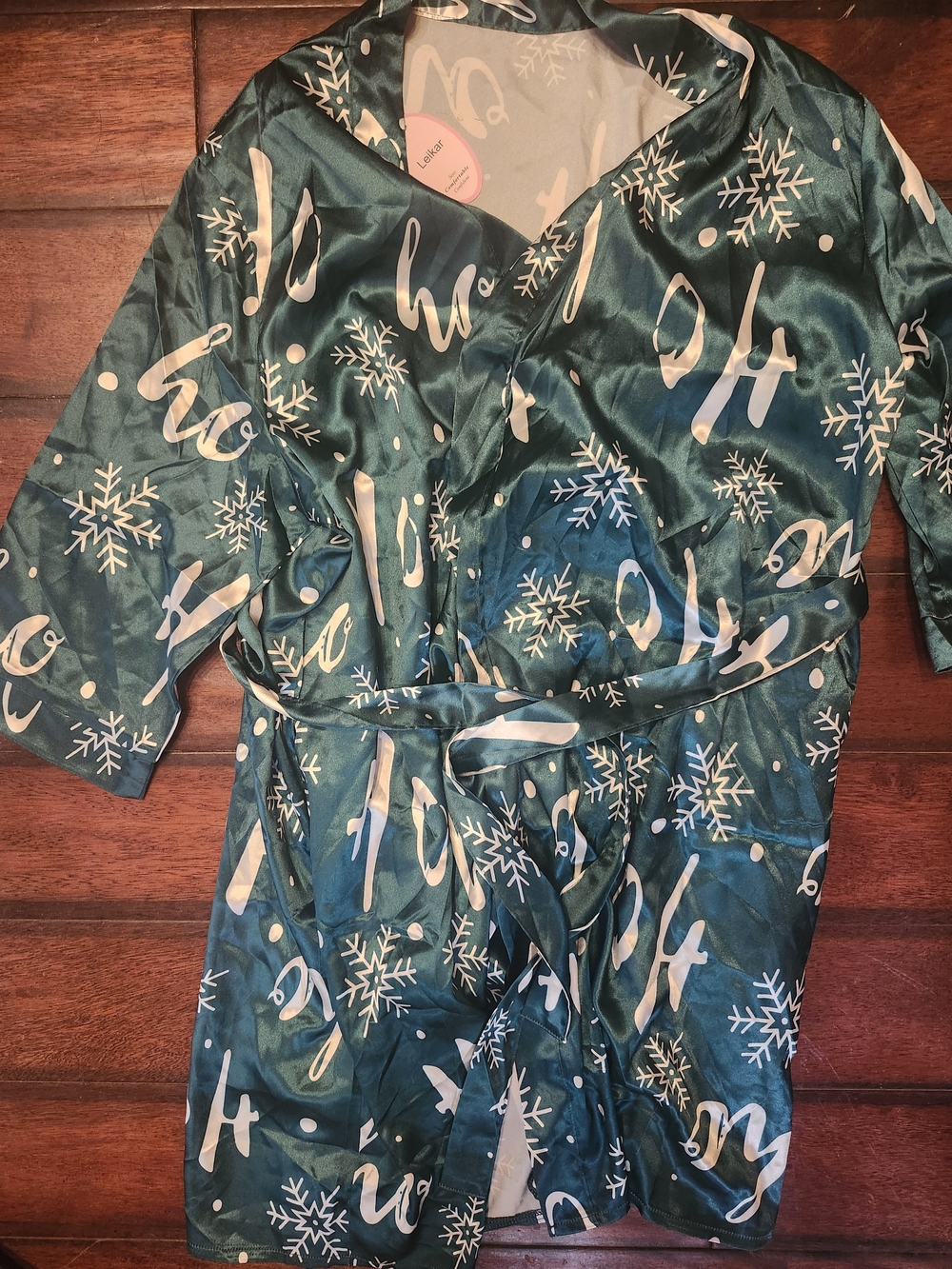 Source Unknown Teal Satin Snowflake Print Robe